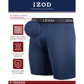 Izod Men's 5 Pack Performance Cycle Boxer Brief, Black/Magnet/Dress Blues/Chili Pepper/Black, XL