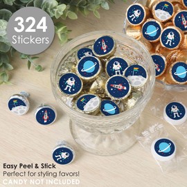 Big Dot of Happiness Blast Off to Outer Space - Rocket Ship Baby Shower or Birthday Party Small Round Candy Stickers - Party Favor Labels - 324 Count