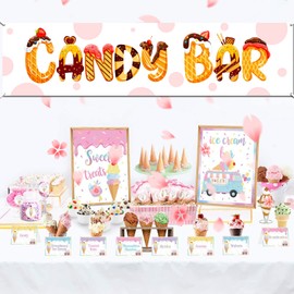 DPKOW Cute Candy Bar Party Banner for Table Wall Decoration Accessories, Fabric Candy Bar Banner for Wedding Baby Shower Birthday Party Christening Communion Retirement Graduation, 120 * 30cm