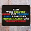 Metal Sign with German Text "Hier wird gezockt! Essen bringen,