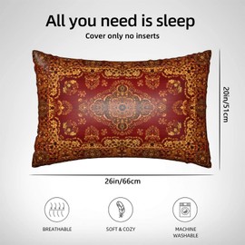 Silk Like Pillowcase for Hair and Skin Boho Retro Red Carpet 1 Pack Satin Pillowcase with Hidden Zipper Soft Breathable Smooth Cooling Pillow Cover Standard Size for Bedroom Sofa 20”x26”