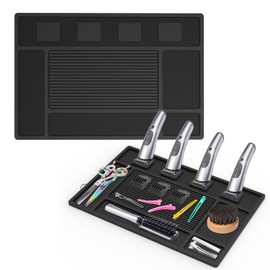 Magnetic Barber Mat for Clippers,Station Barber Tool Organizer Mat Rubber for Scissors Salon Barber shop Beauty Tools with 4 Slots Flexible Silicone Barber Pad Non-Slip Professional Barber Accessories