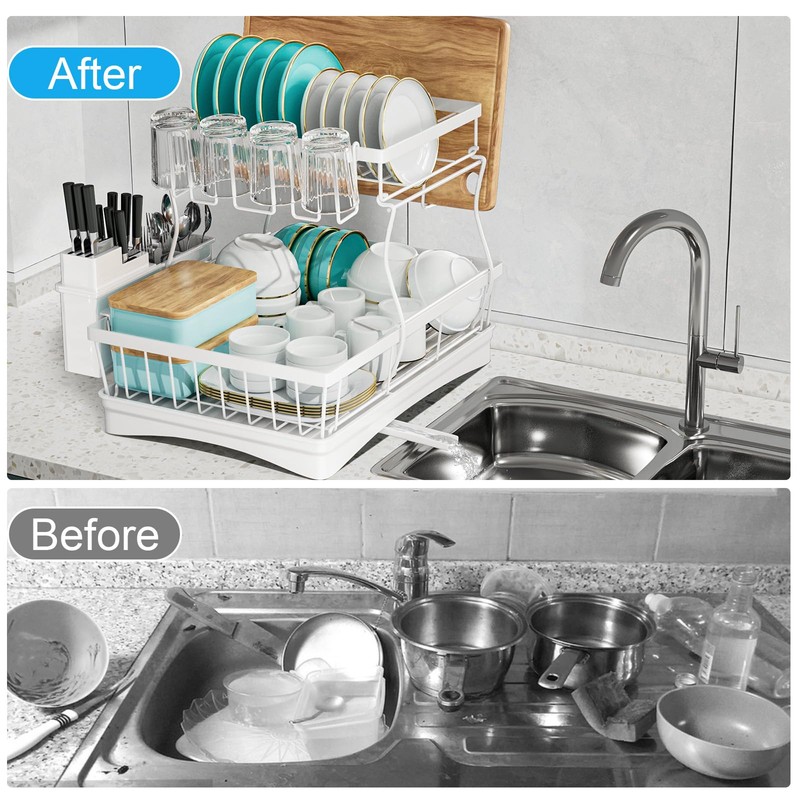 7 code Large Dish Drying Rack, 2-Tier Dish Racks for