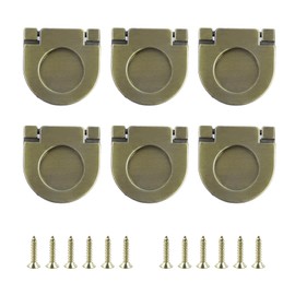 T Tulead Flush Ring Pull Handle Zinc Alloy Hidden Cabinet Pulls with Comfortable Grip Recessed Drawer Pulls for Bedside Tables, Closets, Shoe Cabinets, 6 Pcs, with Screws (Bronze)