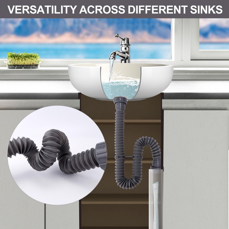 Sink Drain Kit, 1-1/2 Inch Expandable Flexible P-Trap 7.5 Inch