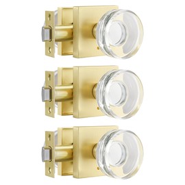 Heittis 3 Pack Glass Door Knobs,Heavy Duty Crystal Door Knobs for Bathroom & Bedroom,Privacy Interior Gold Door Knob,Satin Brass Finished