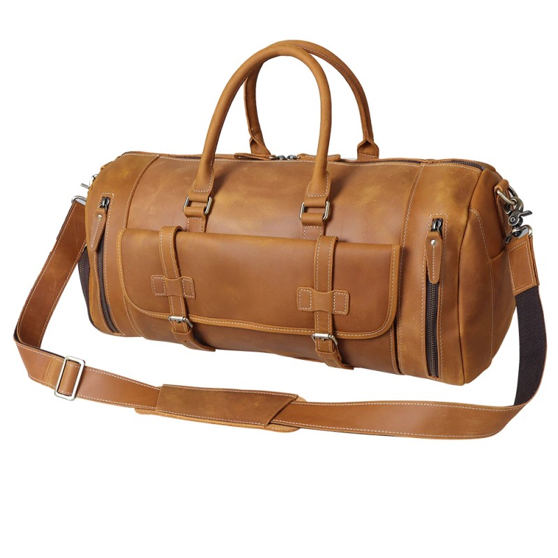 TIDING Custom Weekender Overnight Genuine Leather Travel Bag Duffel Bag
