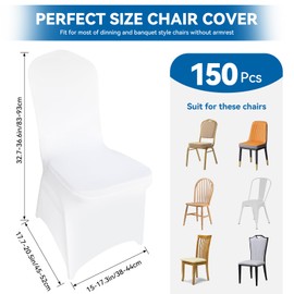 LGJIAOJIAO 150 Pieces White Chair Covers - Versatile Stretch Polyester Spandex Dining Chair Slipcovers for Dining, Party, Wedding, Banquet, and More