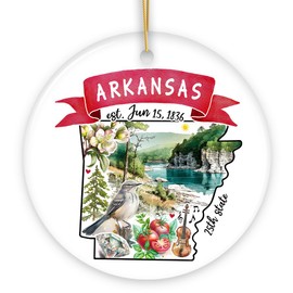 Collectible Ceramic USA Souvenir Keepsakes - Artistic Arkansas State Themes and Landmarks Christmas Ornament