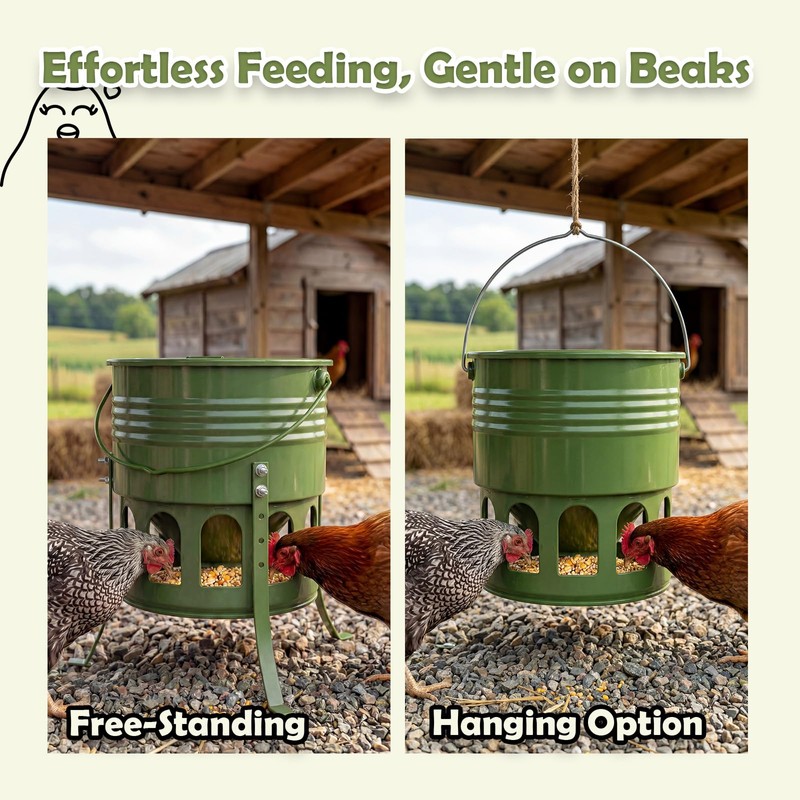 Metal Chicken Feeder No Waste - 20LB Large Chicken Feeder
