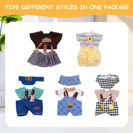 17cm Doll Clothes 5 Sets, Hat & Overalls Dress Up Outfit for 17cm 15cm Dolls, Cool Doll Accessories, No Doll Included (Mixed, 17cm/15cm)