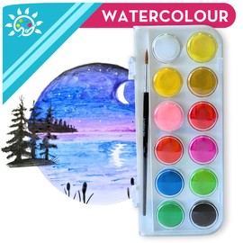 Artshine Watercolor Paint Set, 12 Vibrant Colors, Washable with Brush (Pro Series) Perfect for Students, Kids, Beginners & More