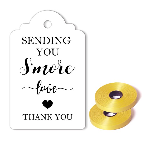 Sending You S'More Love Wedding Favor Gift Tags, Smore Love Tags for Wedding, Bridal Shower, Baby Shower, Thank You Tags with String, 50 Pack