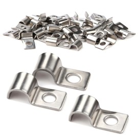 XoeLLe Pack of 50 Mounting Clamps Metal Pipe Clamps High Performance Cable Clips Pipe Fastening Single Hole U Pipe Clamps Stainless Steel Pipe Clamp for Cable Diameter 6-7 mm