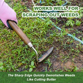 Haliaeetus Gardening Sickle Hoe, Japanese Bent Angle Weeding Sickle, Stainless Steel Weed Hoe Scraper, 13'' Gardening Hand Hoe with Ergonomic Wood Handle for Weeding, Loosening Soil and Cultivating