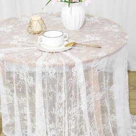 ShinyBeauty White Floral Lace Tablecloth, 60x120 Inch Reusable Polyester Rectangle Cover for Wedding, Birthday, Exhibition Decor - Boho Chic Style
