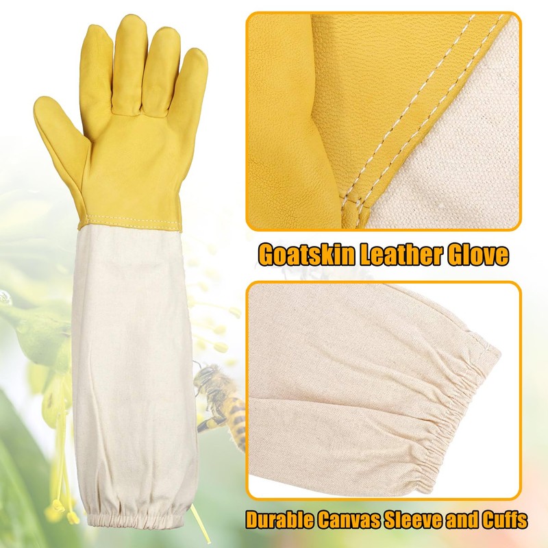 ZONSUSE Premium Goatskin Beekeeping Gloves, Beekeeper Protected Gloves with Ventilated