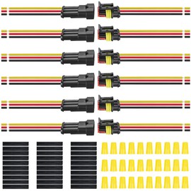 MKBKLLJY 6Sets 3 Pin Connector 18AWG Waterproof Wire Connector Male and Female Quick Disconnect Wire Connectors Automotive Waterproof Electrical Connectors with 120mm Wire,Heat Shrink Connectors
