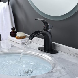 Yodel Faucet Waterfall Bathroom Sink Faucet Oil Rubbed Bronze Single Handle Single Hole RV Vanity Fauct for Bahtoom Sink 1 Hole and 3 Hole Installation with Cover Plate