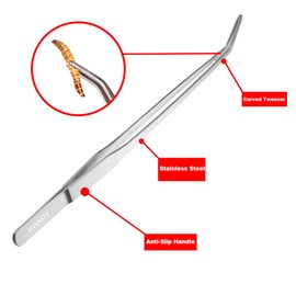 EONMIR Stainless Steel Feeding Tongs for Reptile Vivarium Plants Snake Lizards Spider Frog Gecko, Aquarium Long Tweezers - 2Pcs