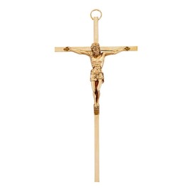Simple Gold Toned Metal Decorative Hanging Wall Cross Crucifix, 7 Inch