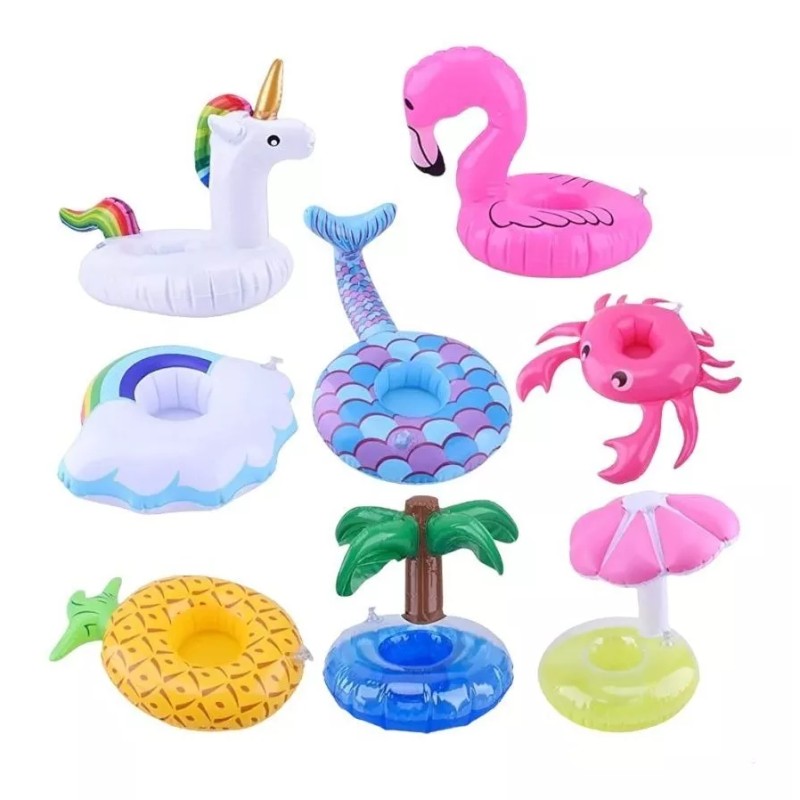 KFMX 3 Porta Vasos Inflables Surtido Verano Palmera Flamingo Dona