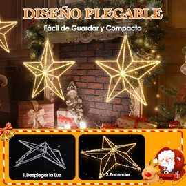 Quntis 282 Leds Luces Navideñas de Estrellas 3D Grande, 50cm Plegable 1 Und