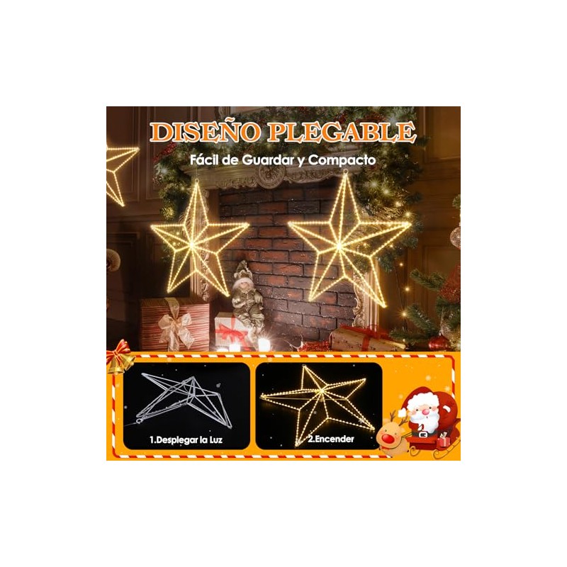 Quntis 282 Leds Luces Navideñas de Estrellas 3D Grande, 50cm