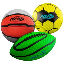 Nerf Mini Foam Sports Ball Set - Foam Football, Soccer Ball + Basketball Set Soft Sports Toy for Kids - Multicolor