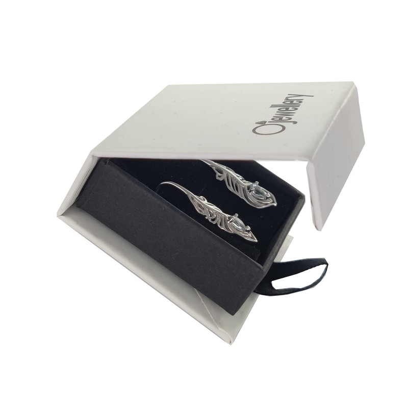 Sterling Silver Aquamarine Earrings Peacock Feather