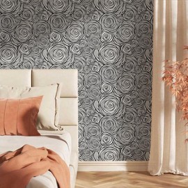 BEETAL Modern Black and White Rose Floral Mosaic Flower Geometric Peel and Stick Wallpaper Easy Peel Off Contact Paper Stick on Adhesive Wall Paper for Bathroom Waterproof Renter Friendly