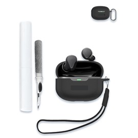 WUNIAK for Raycon Everyday Earbuds (2024 Edition) Case, Soft Silicone Protective Portable Scratch Shock Resistant Shell with Cleaner Kit & Carabiner & Lanyard for Raycon Everyday Earbuds，Black.