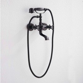 Oil Rubbed Bronze Tub Faucet GGStudy Clawfoot Bathtub Faucet Wall Mount Hand Held Shower Faucet Set Double cross Handle with Center with Adapter Adjustable Swing Arms