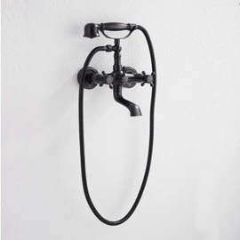 Oil Rubbed Bronze Tub Faucet GGStudy Clawfoot Bathtub Faucet Wall Mount Hand Held Shower Faucet Set Double cross Handle with Center with Adapter Adjustable Swing Arms