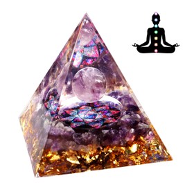 Weigudoc Orgonite Pyramid Reiki Chakra Stones, Tiger's Eye Stone & Tree Life Amethyst, Gemstones Healing Stones for Chakra Healing Meditation Home Decoration Attracting Wealth (02)