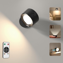 1Pcs LED Wall Mounted Lights, RGB Ambience Wall Sconces Lamp with 3000mAh Rechargeable Battery, 3 Color Temperatures & Dimmable Magnetic 360° Rotation with Remote, Wall Light for Reading Bedside