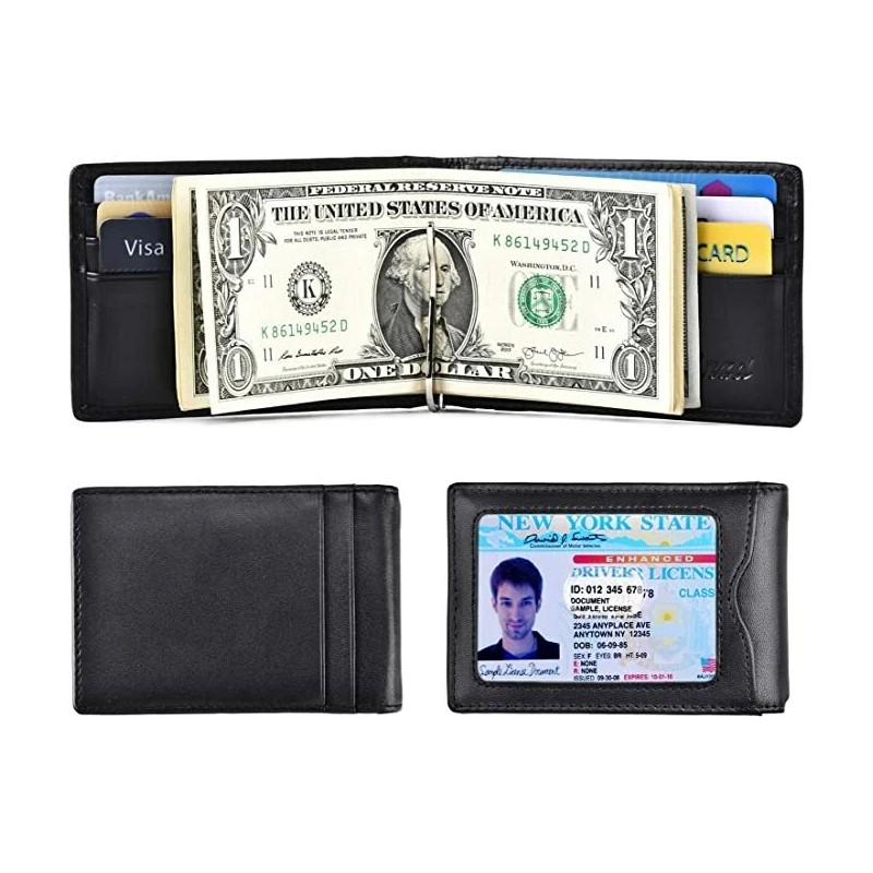 Kinzd Mens Slim Leather Front Pocket Wallet RFID Money Clip