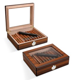CIGARWONG Cigar Humidors Spanish Cedar Holds 25-35 Cigars Desktop Box with Hygrometer and Humidifier