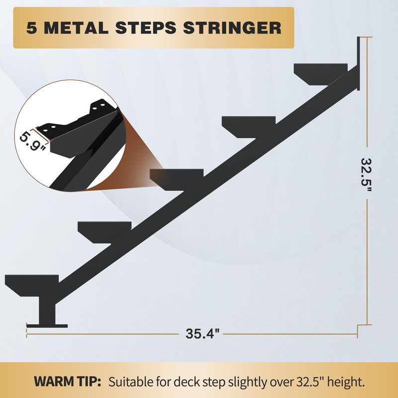 2 Pack Steel Stair Stringer, 5 Steps Stair Riser, Outdoor