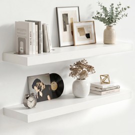 White Floating Shelves, 24 Inch Wood Shelves for Wall Set of 2