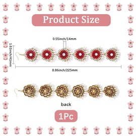 CABODYALS 1 Stück Rotes Kunststoff Blumen Stirnband Mit Blumenperlen Quaste Kopfkette Ethnischer Glitzer Strass Kristall Baumelnde Ohrringe Schmuckset Für Frauen Party Geburtstag Kleider Hochzeit Haar