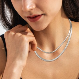 KRKC&CO Women's Snake Chain, 3 mm/5 mm Flat Franco Chain Made of Stainless Steel in Silver Gold, Necklace Choker Collar, Length Adjustable 41-51 cm, Christmas Gifts for Women Girls, Stainless Steel