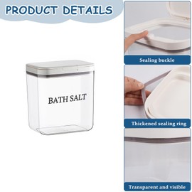 Yomjarl 2 Pack Salt Container,2 L Bath Salt Container With Scoop Set,Plastic Salt Cellar Dispenser Jar,Candy Laundry Spoon With Lid Storage,Clear Cookie Holder,Airtight Cute Bathroom Pods Box Clear
