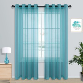 Cortinas de verano verde azulado para sala de estar de 96 pulgadas de longitud con ojales, transparentes a través de color azul azulado y verde, cortinas transparentes para recámara, patio, puerta corredera, piso de 8 pies 96 pulgadas de largo, juego de 