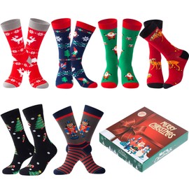 BIRCEN Mens Funny Socks Christmas Socks for Men Women Colorful Fun Novelty Crew Patterned Socks 6 Pairs US 7-13