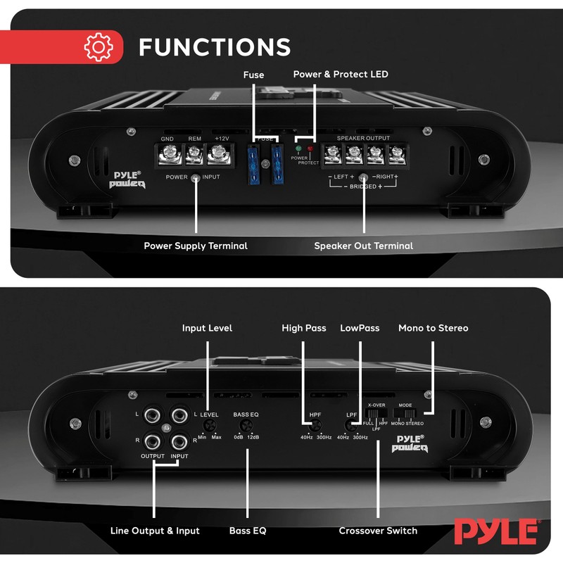 Pyle 2 Channel Car Stereo Amplifier - 2000W High Power