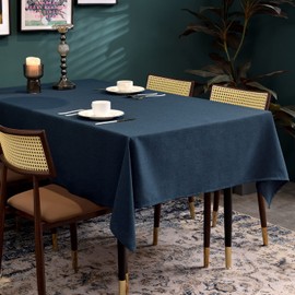 BALCONY & FALCON Rectangular Table Cloth Wipe Clean Faux Linen Table Cover Washable Tablecloths for Kitchen Dining Tabletop Buffet Decoration (Dark Blue, 140 x 180cm)
