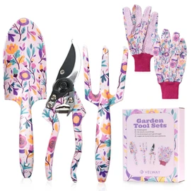 Gardening Gifts for Women Mum - Velway 5-Piece Gardening Tools with Gift Box&Gloves Floral Print Metal Garden Tools Set Ideal Gardening Gifts for Ladies Gardeners Mothers Day Christmas Birthday