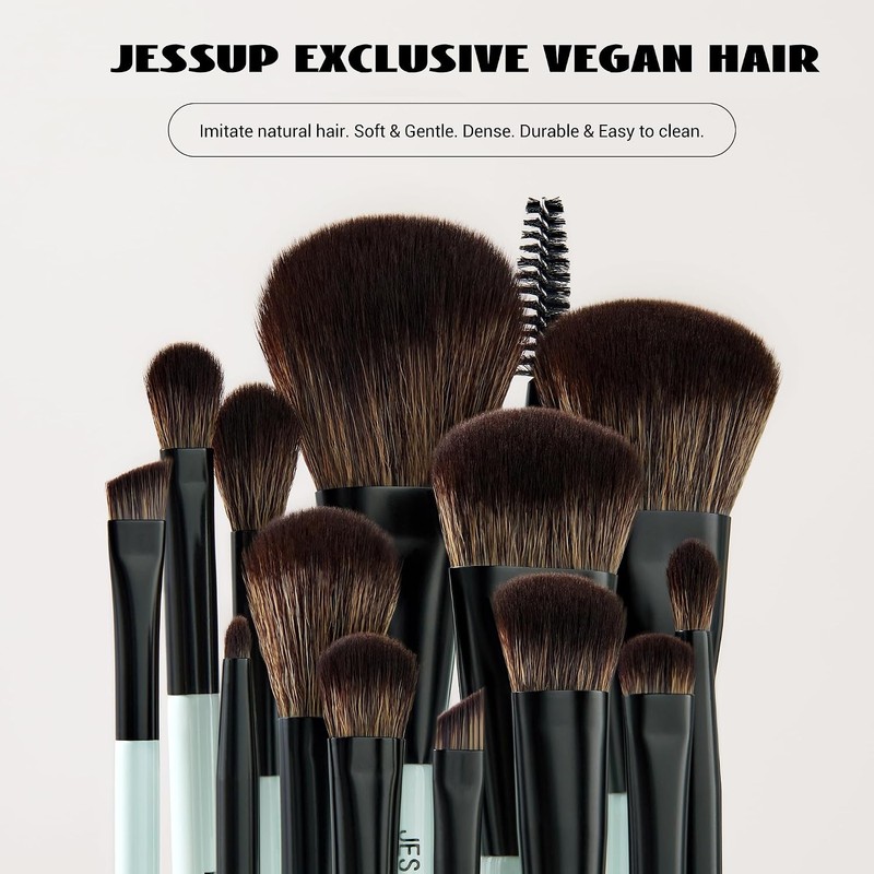 Jessup Set 10 Brochas para Maquillaje Doble Punta para Rostro