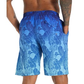 APTRO Men's Swim Trunks 9" Quick Dry Swimsuits Beach Bathing Suits Swim Board Shorts Mesh Liner T12 Palm-Blue L